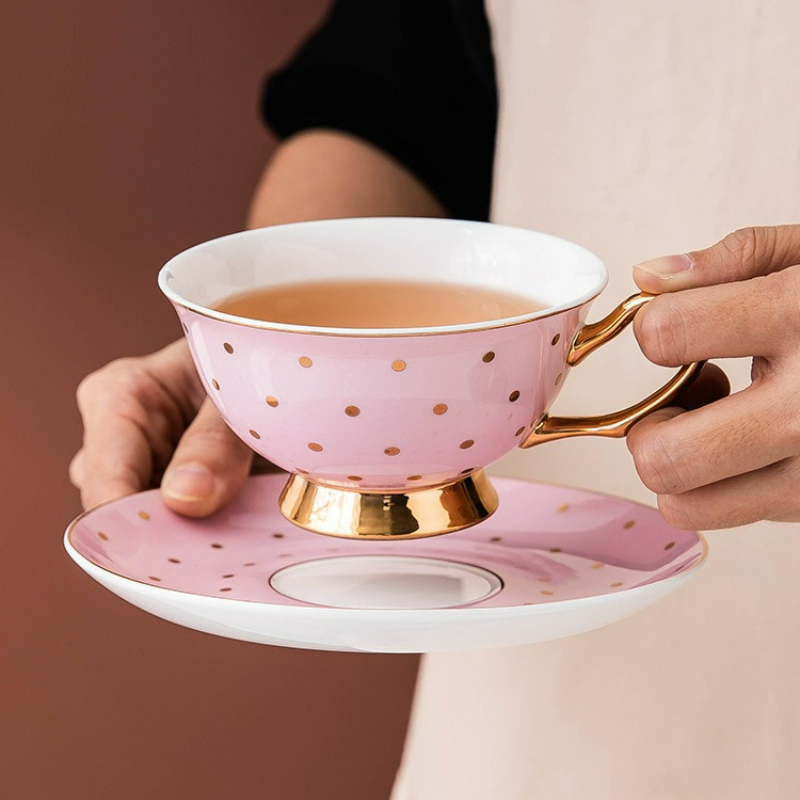 Water Tea And Coffee - Ceramic Pink Coffee Mugs with Dish