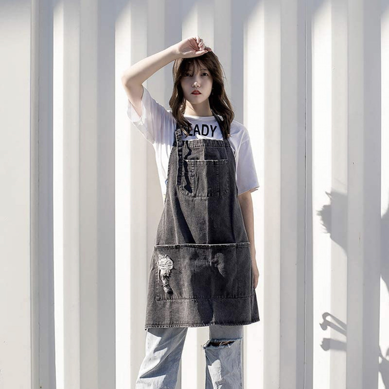 Coffee Tea Garden - Japanese Washed Cotton Denim Aprons, Enlarged