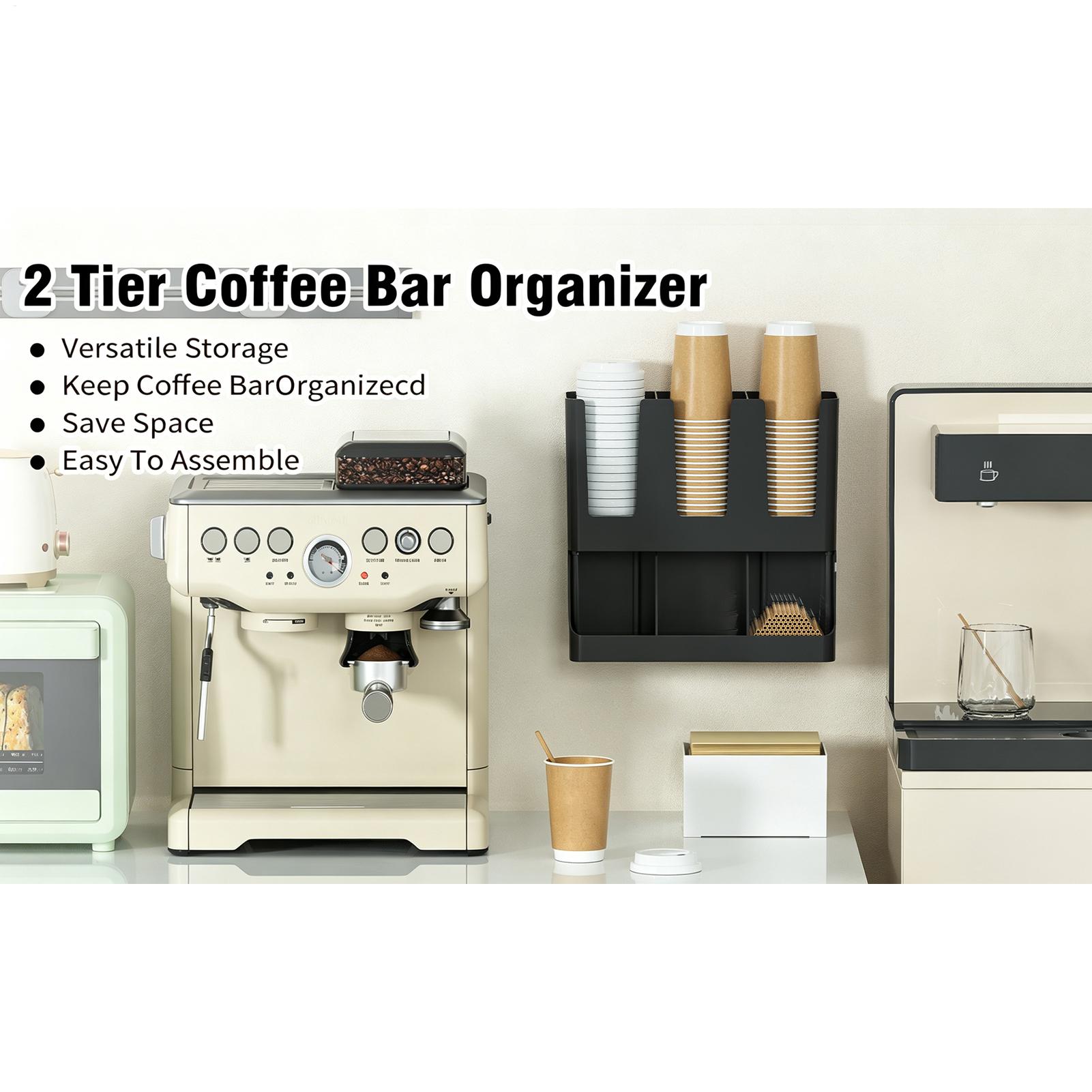Tea Coffee Set Up - Coffee Station Organizer 6-Compartment Wall Mount
